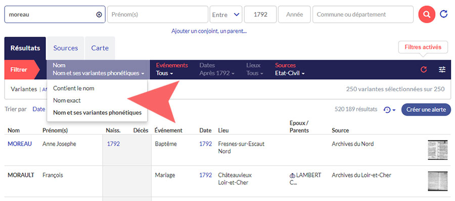 Les filtres sur les noms