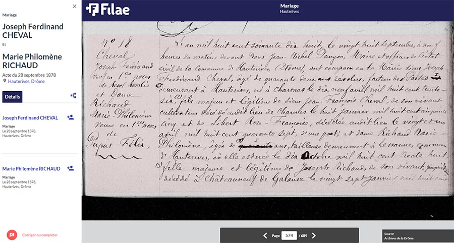 Second mariage de Ferdinand Cheval