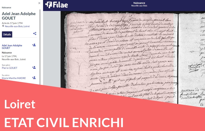 Nouveau : état civil du Loiret enrichi avec parents et conjoints