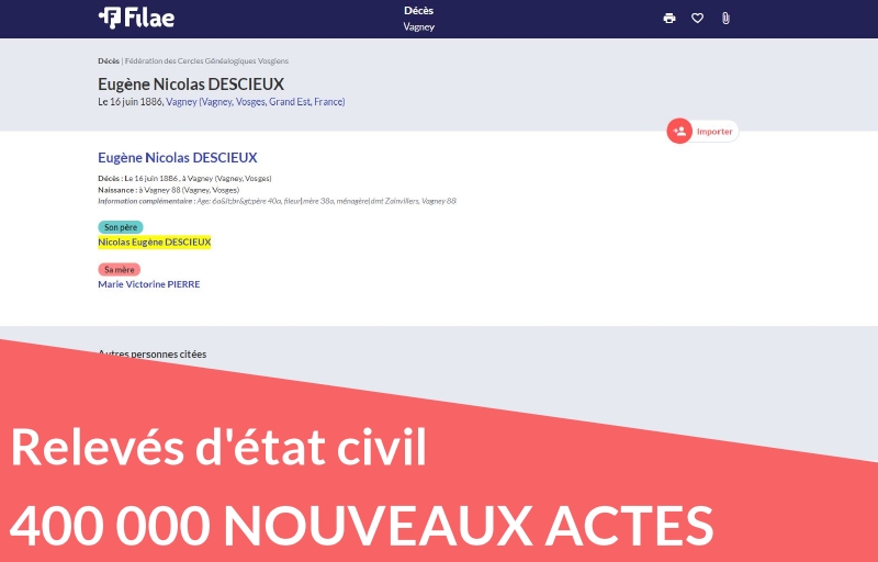 Nouveau : 400 000 relevés d’état civil