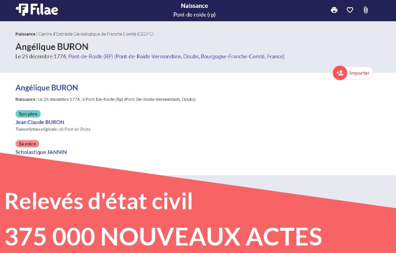 Plus de 375 000 relevés d’état civil ajoutés