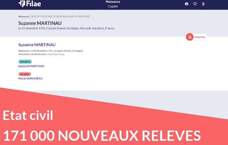 171 000 nouveaux relevés d’état civil 171 000 nouveaux relevés d’état civil
