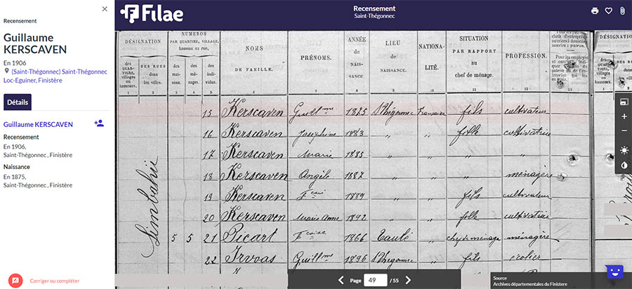 Finistère recensement